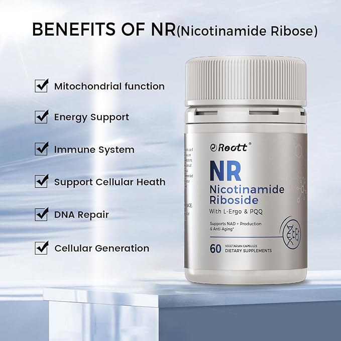 NR Nicotinamide Riboside Supplement 300mg, Supports NAD+ Precursor Production, 60 Capsules, with L-Ergothioneine and PQQ for Cell Regeneration & Anti-Aging