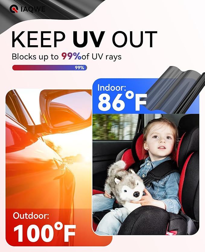 Ceramic Car Window Tint with 15% Percent VLT 20" in x 10'Ft Privacy Automotive Window Tint for Car Blocks UV IR Rays, Heat & Glare - Scratch Resistance