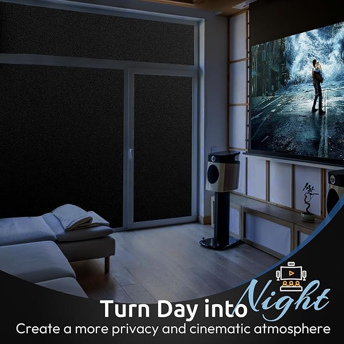 rabbitgoo Blackout Window Film, Sun Heat Blocking Privacy Cover for Glass, Removable Opaque Room Darkening Dark Black Out Window Covers Tint Shades for Home Day Sleep Light Blocker 17.5 x 78.7 Inches