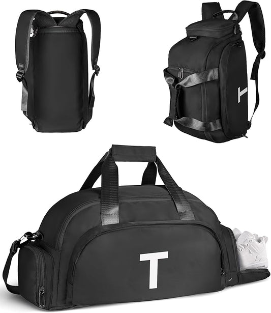 Sweet 16 Gifts for Girls, Initial Gym Bags with Shoe Compartment, Dance Bag for Girls, Monogram Kid Overnight Bags, Travel Duffle Tote-Perfect for Volleyball Sport Gymnastics (Letter T)