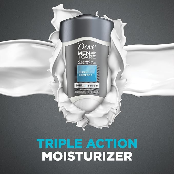 DOVE MEN + CARE Clinical Protection Antiperspirant Clean Comfort Stick for Men 96-Hour Sweat and Odor Protection Clinical Strength Antiperspirant with 1/4 Moisturizing Cream 1.7 oz