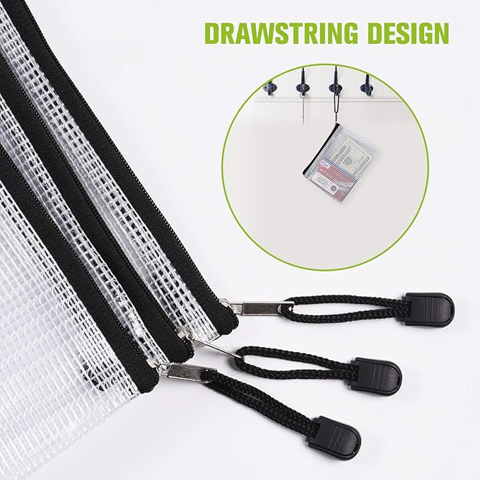 12 Pcs Plastic Mesh Zip File Bags, Waterproof Tear-Resistant Document File Folders, B8 Size Zipper Documents Pouch Document Organizer Bags for School Office Home Travel Storage(5×4.1 Inch)