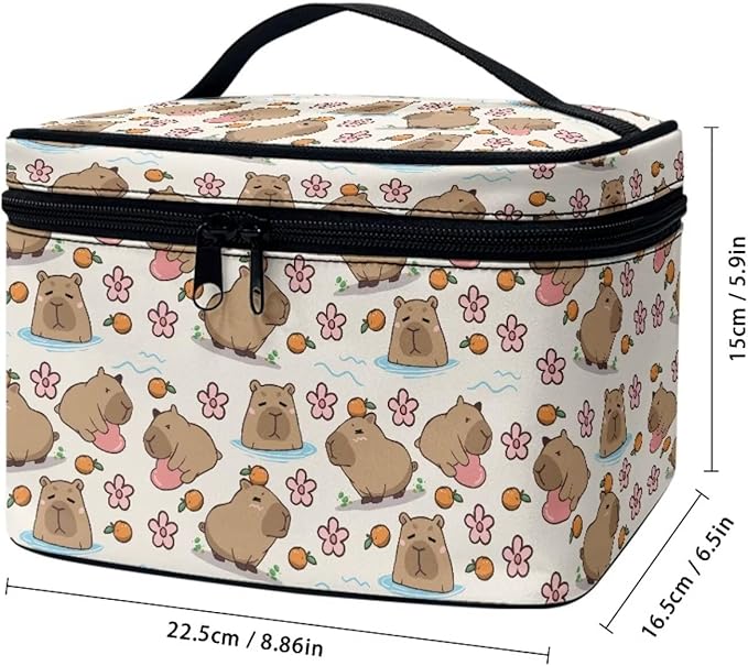 JoyLamoria Lightweight Cosmetic Case Travel Makeup Bag Cosmetic Pouch Tote Purse Cosmetic Bag with Floral Hippo Print