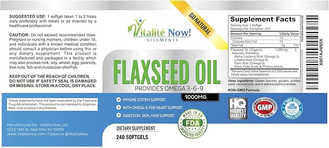 Upsize Best Organic Flaxseed Oil Softgels - 1000mg Premium, Virgin Cold Pressed from Flax Seeds - Hair Skin & Nails Support - Omega 3-6-9 Supplement - 240 Count - More Than 8 Month Supply!