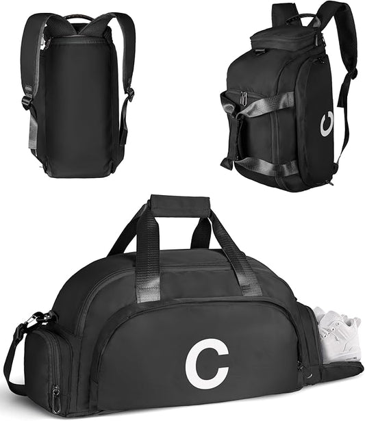 Gifts for Teenage Girls Boys, Initial Gym Bags with Shoe Compartment, Dance Bag for Girls, Monogram Kid Overnight Bags, Carry on Travel Duffel-Stocking Stuffers for Teens (Letter C)