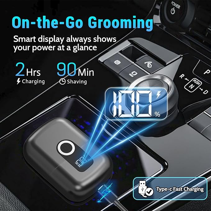 Electric Foil Shavers for Men: Mini Electric Razor, Foil Shaver for Face, IPX7 Waterproof Wet Dry Cordless Razor with 3 Floating Blades, LED Display for Travel & Home, USB Type C