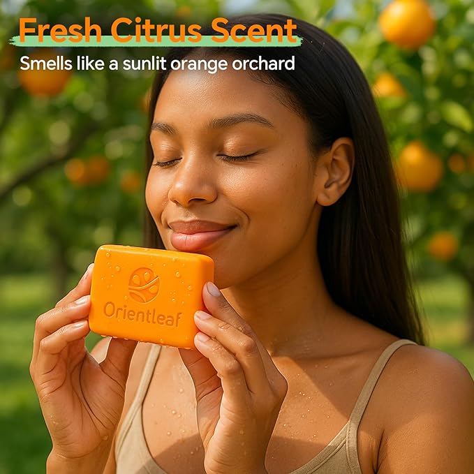 Kojic Acid Soap with African Sponge Net, 4oz Turmeric Soap Bar, Fresh Citrus Scent, Gentle for Face and Body Wash with Vitamin C, Retinol (2 Pack)