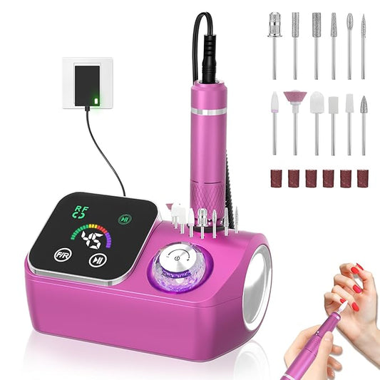Professional Electric Nail Drill E-File Machine - 45,000 RPM Corded Nail Drills Kit with Low Noise & LED Display for Shaping, Removing & Polishing Acrylic Gel Nails for Salon Home