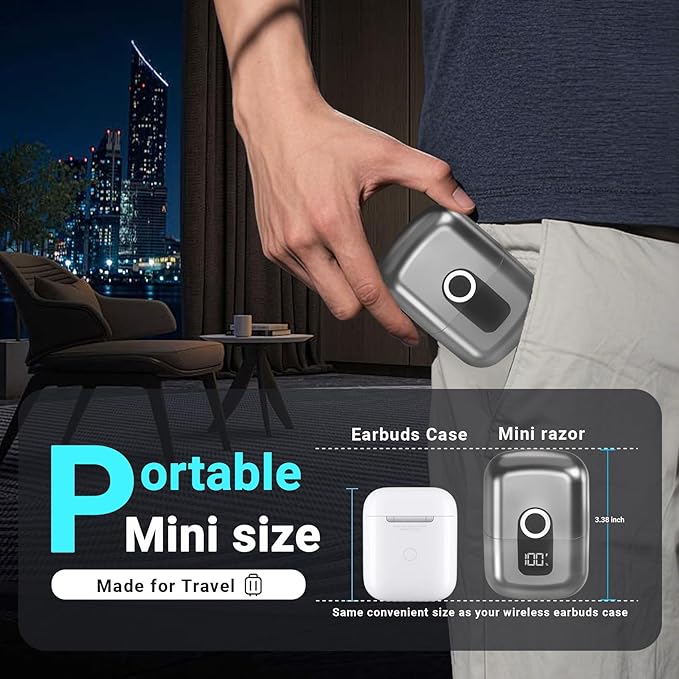 Electric Foil Shavers for Men: Mini Electric Razor, Foil Shaver for Face, IPX7 Waterproof Wet Dry Cordless Razor with 3 Floating Blades, LED Display for Travel & Home, USB Type C