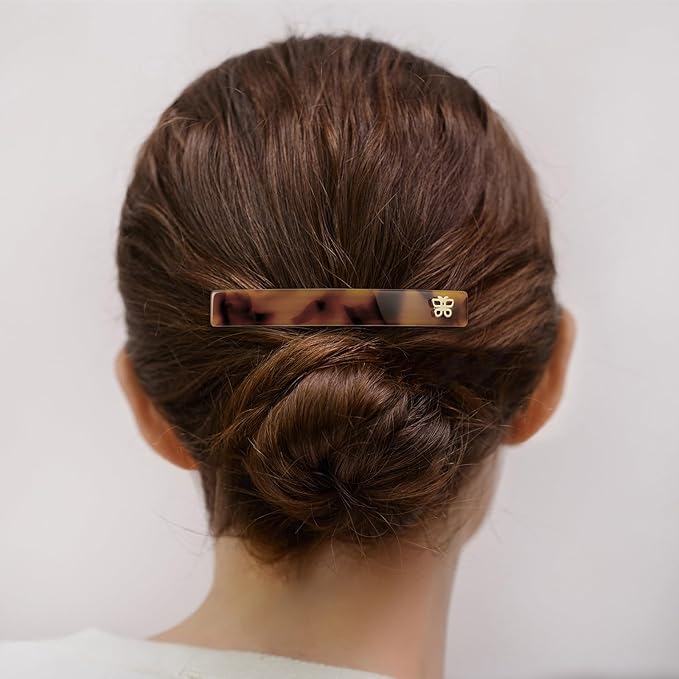 SHE'S FREE STYLE JUST FOR YOU [Chanel-style] Hair Barrettes for Women, Acetate Resin Barettes, Classic Black & White, French Hair Accessories, Anti-Slip for Half-Hair Decoration (Tortoise,3.4 inch)