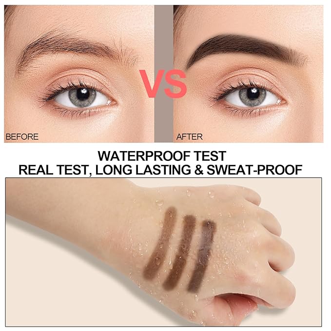 3 Colors Eyebrow Makeup Kit, Professional Brow Contour Palette, Waterproof Long-lasting Eyebrow Filler Powder with Mirror & Brow Brush
