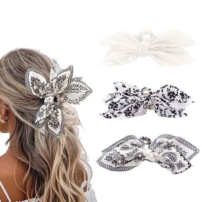 Bow Claw Clips Bow Hair Clips White 3PCS Big Hair Bows for Women Butterfly Styling Large Hair Clips for Thick Hair for Girls Hair Accessories for Teen