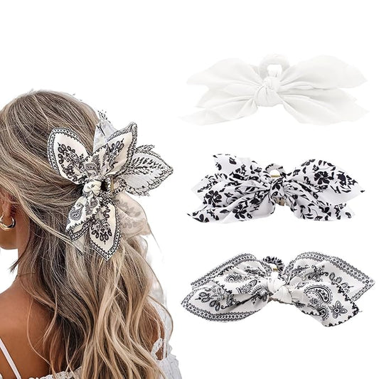 Bow Claw Clips Bow Hair Clips White 3PCS Big Hair Bows for Women Butterfly Styling Large Hair Clips for Thick Hair for Girls Hair Accessories for Teen