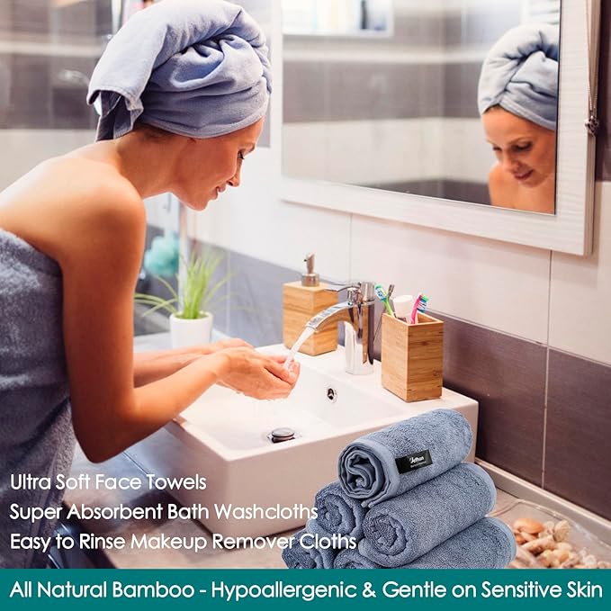 Wash Cloths 12 Pack, Reusable Makeup Remover Towel, Super Soft and Gentle Face Towel for Sensitive Skin, 10x10 inch Small Face Washcloths, Easy to Clean Lint Free Slate Blue Facial Cleansing Cloths