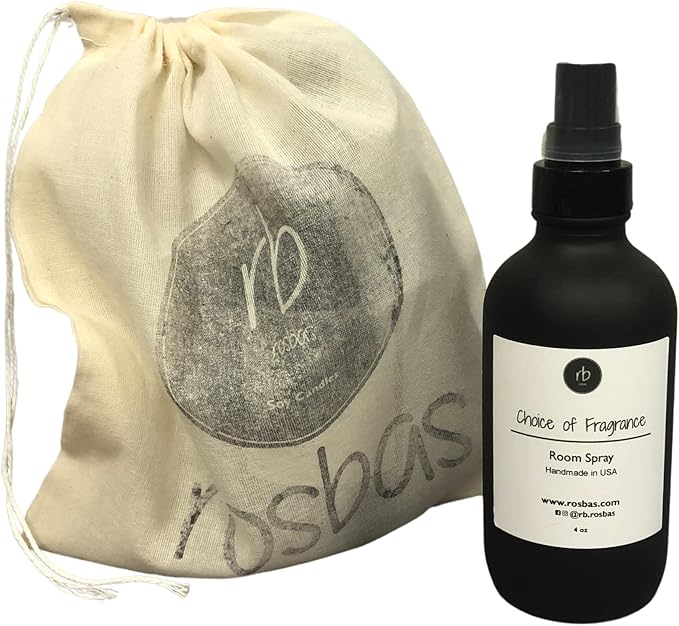 Rosbas Room Spray, Peppermint & Eucalyptus Scented, Matte Black Glass Bottle, 4 oz, Fresh Natural Ingredients,Drawstring Cotton Bag, Long Lasting Scented Air Freshener, Non-Aerosol, Handmade in USA