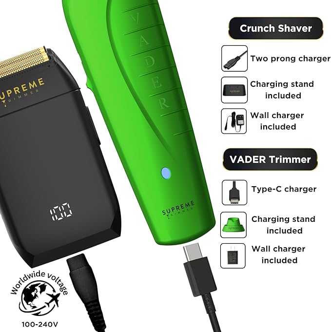 Supreme Trimmer Vader Trimmer & Crunch Foil Shaver Barber Haircutting Kit | Professional DLC T-Blade Beard Trimmer ST3778 & STF602 Waterproof IPX6 Shaver Set | (Acid)