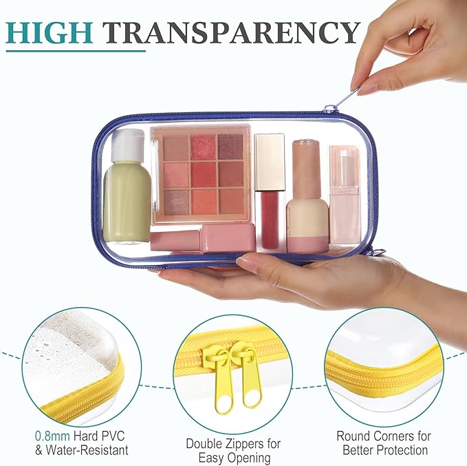 Sanwuta 6 Pcs Clear Hard Zipper Case Hard Plastic Zipper Pouches Makeup Bag Pencil Pouches Transparent Cases for Snacks Plastic Storage Organizer Box for Travel