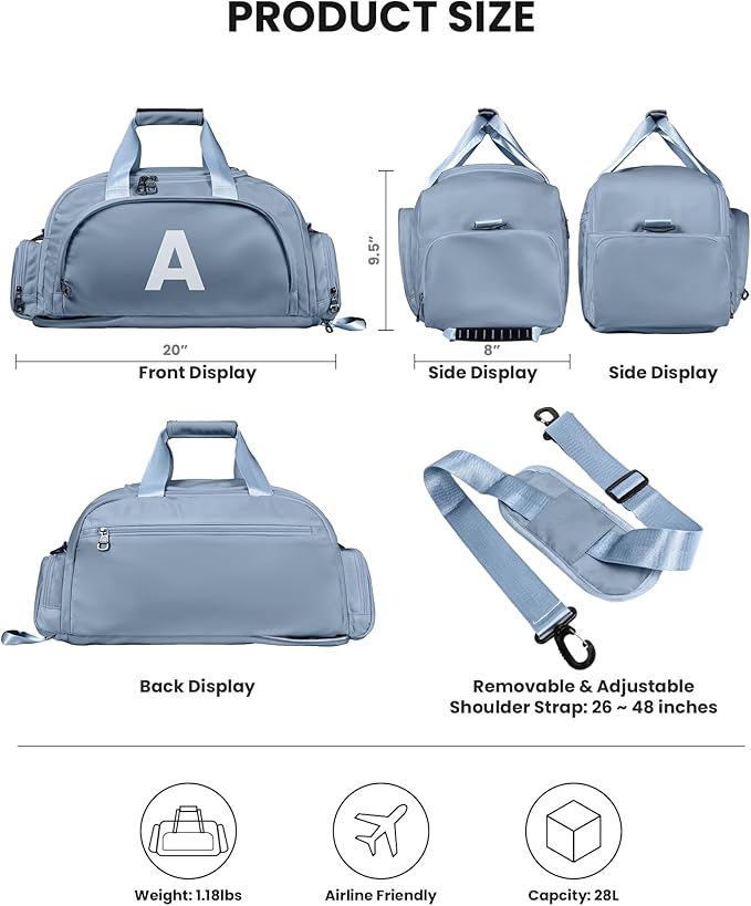 Teenage Girl Gifts 10-16, Initial Gym Bags with Shoe Compartment, Dance Bag for Girls, Monogram Kid Overnight Bags, Small Travel Duffle Tote-10 Year Old Girl Birthday Gift (Letter Z)