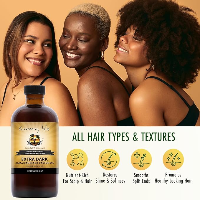 Sunny Isle Extra Dark Jamaican Black Castor Oil, 8 fl. oz. | 100% Natural High Potency Treatment for Hair, Scalp