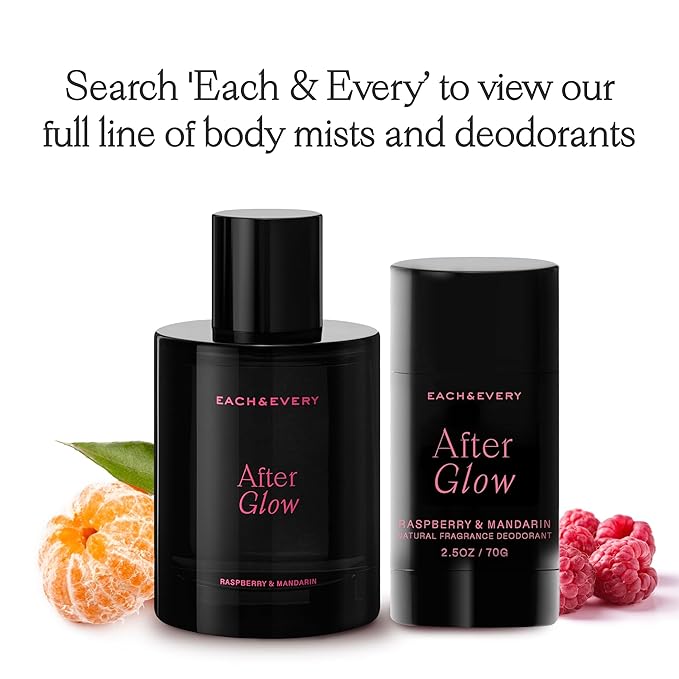 Each & Every Hair and Body Mist for Women and Men - 100% Natural Fragrance Body Spray for Women - Vegan & Cruelty-Free - After Glow Scent (Raspberry & Mandarin)