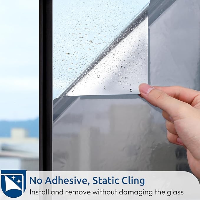 rabbitgoo Window Privacy Film One Way Window Tint for Home, Removable Reflective Heat Sun Blocking Anti UV Glass Door Covering, Mirror Tinting Film House Office, 17.5 in X 6.5 Feet, Silver