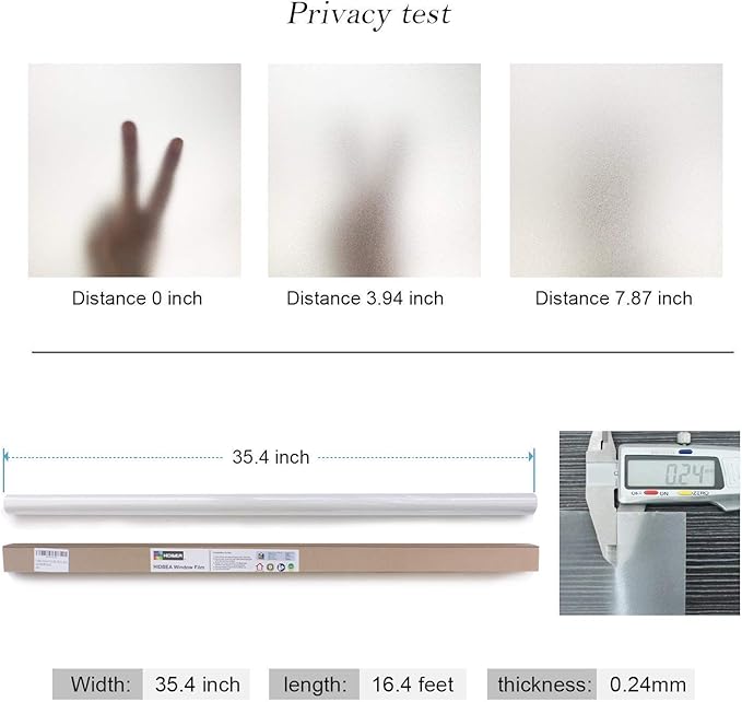 HIDBEA Frosted Window Privacy Film - Non Adhesive Static Cling Glass Stickers Sun UV Blocking Heat Control Door Covering Decals for Home Office, 35.4 x 98.4 Inch