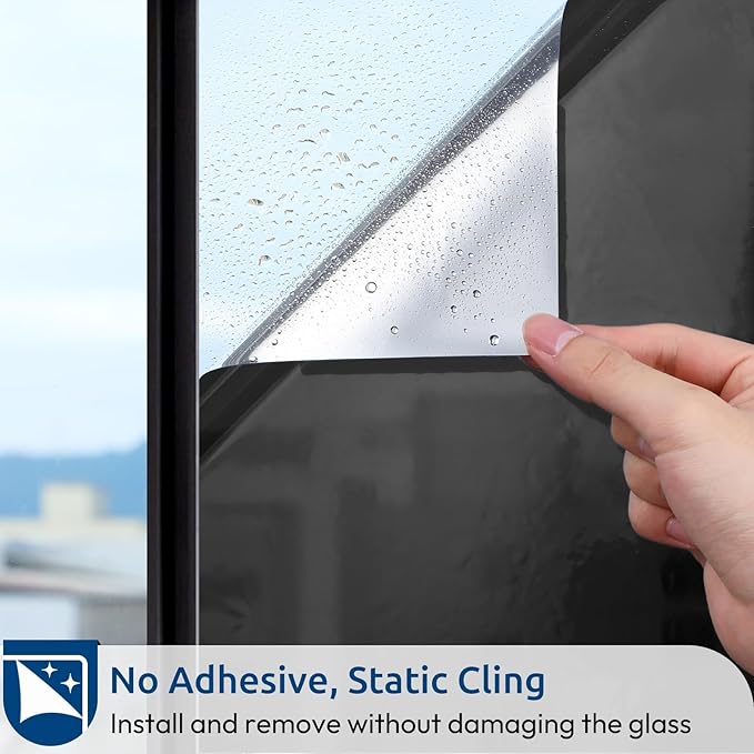 rabbitgoo Window Privacy Film One Way Window Tint for Home, Removable Reflective Heat Sun Blocking Anti UV Glass Door Covering, Mirror Tinting Film House Office, 23.6 in X 13.1 Feet, Black Silver