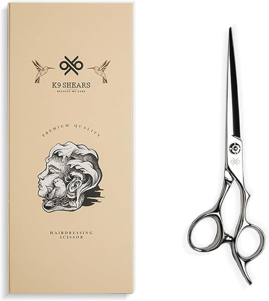 K9 6.5" Large Professional Hair Scissors – Barber Shears Made with Premium VG10 Steel, Lightweight, Razor-Sharp, Handcrafted with Ergonomic Handle and Convex Blade for Comfort, Also Great for Home Use