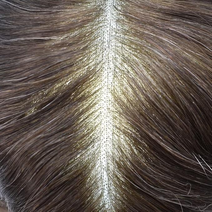 FACE MIRACLE Mens Toupee Lace Front Hairpieces Soft Human Hair Replacement System Natural Hairline Toupee for Men French Lace Poly V-Looped Mens hair Units 7"X9" #210 Darkest Brown with 10% Gray