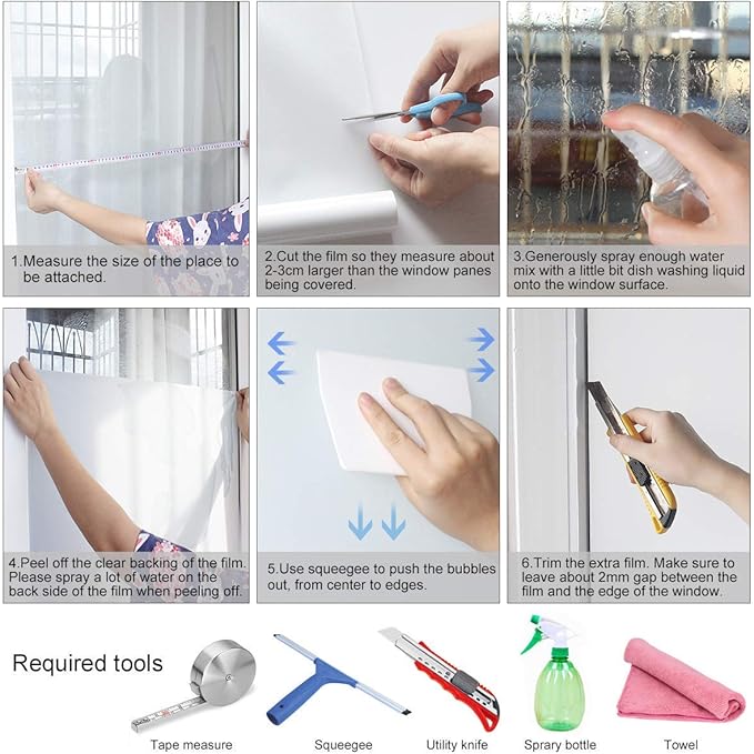 HIDBEA Frosted Window Privacy Film - Non Adhesive Static Cling Glass Stickers Sun UV Blocking Heat Control Door Covering Decals for Home Office, 35.4 x 98.4 Inch