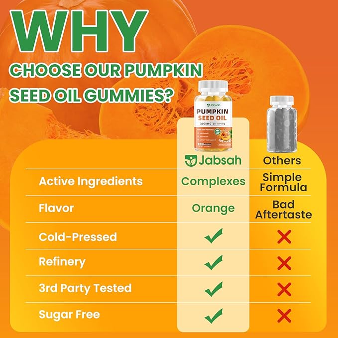 Pumpkin Seed Oil with Saw Palmetto Gummies, Organic Pumpkin Seed Oil Supplement for Hair Growth, Prostate Health, Bladder &Urinary Tract Support, High Pure Extract for Adults, Orange Flavor, 120 Count