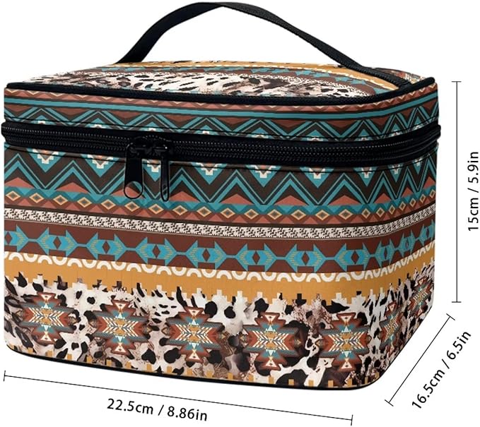 JoyLamoria Tote Bag Large Capacity Cosmetic Bag Toiletry Bag Case Zipper Closure Makeup Bag, Aztec Southwestern Leopard Print