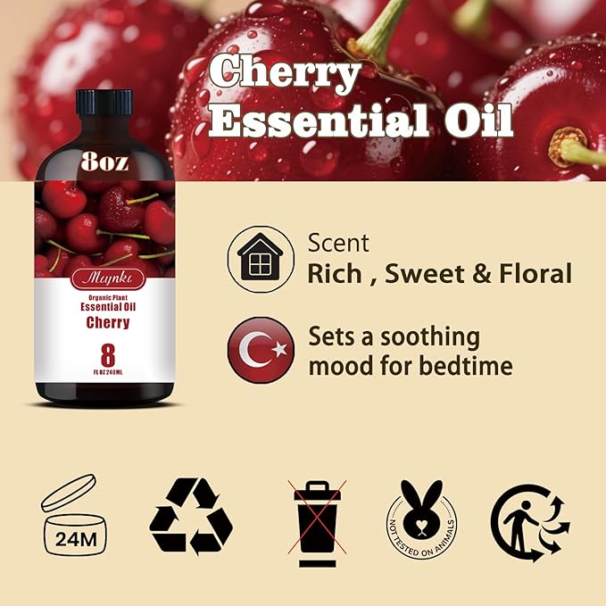Cherry Fragrance Oil-Cherry Essential Oil 8.33oz (250ml)-100% Pure Natural Scent for Diffusers, Candles, Soap Making & Aromatherapy-Relaxing Home & Gift Essential Oil for Bath, Massage