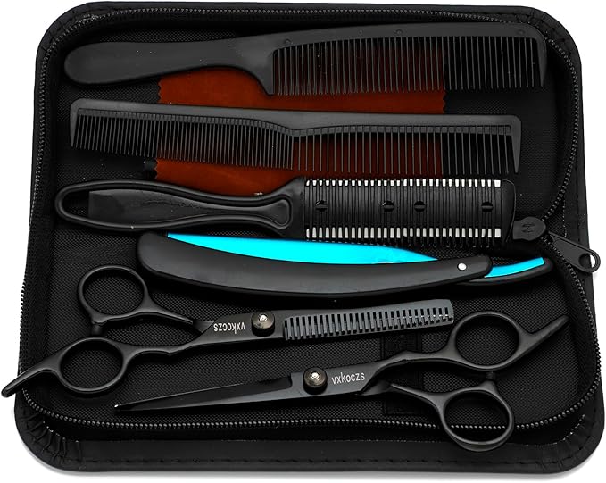 6-Piece Hair Scissors Set - 440C Steel Barber Shears Kit with Case, Razor-Sharp Professional Hairdressing Scissors for Salon, Home, Men/Women, Kids & Pet Grooming