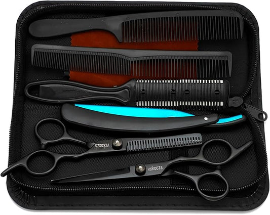 6-Piece Hair Scissors Set - 440C Steel Barber Shears Kit with Case, Razor-Sharp Professional Hairdressing Scissors for Salon, Home, Men/Women, Kids & Pet Grooming