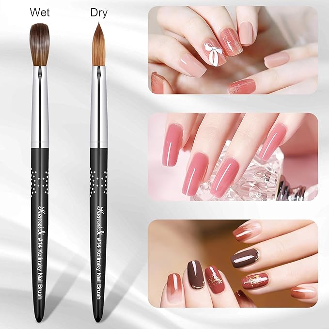Acrylic Nail Brush Size #14, 100% Pure Kolinsky Nail Art Brushes for Acrylic Application, Sturdy Handle Oval Shaped Acrylic Powder Nail Design Tools for Professional Manicure DIY