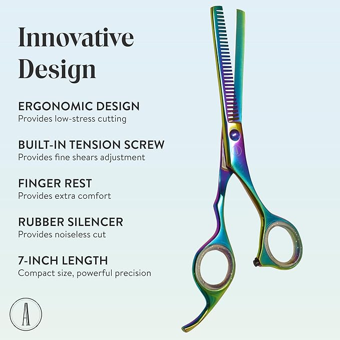 ANDUSTRIAL - Professional Hair Cutting And Thinning Scissors/Shears For Men/Women/Home/Salon - Premium High Carbon Steel Quality - Smooth And Sharp - 7 Inch, Multi Colored