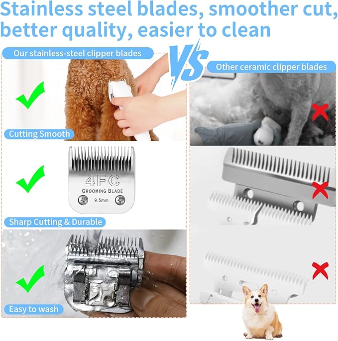 3 Pcs Size 5FC Detachable Dog Grooming Blades, Compatible with Andis, Oster A5, Wahl KM10 Series Clippers, Cut Length 6.3mm, Silver (5FC 6.3mm, 3 Packs)