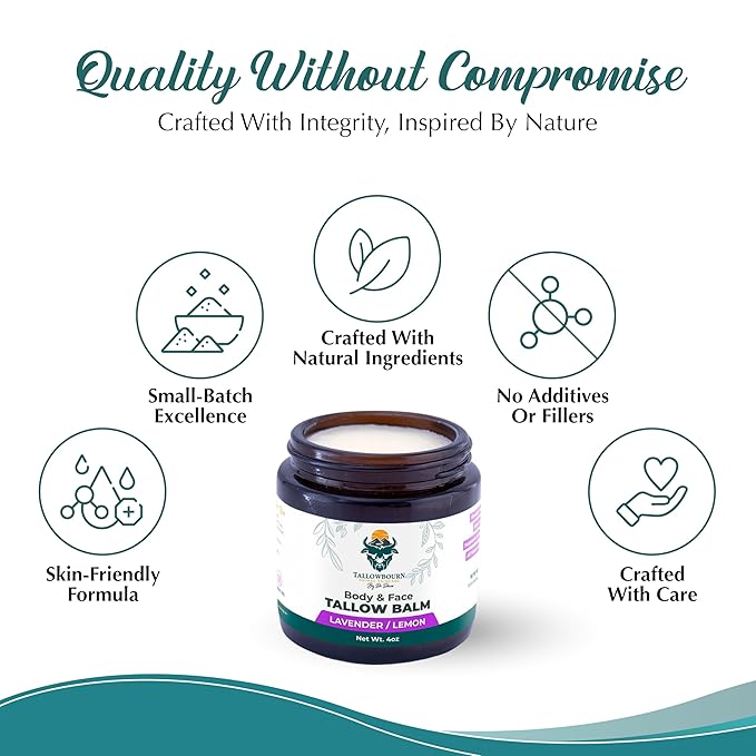 Dr. Dave's Primal Essence Grass Fed Beef Tallow Balm for Face and Body with Shea Butter, Organic Jojoba Oil, Honey, and Beeswax – Beef Tallow for Skin – Lavender and Lemon – 4 oz