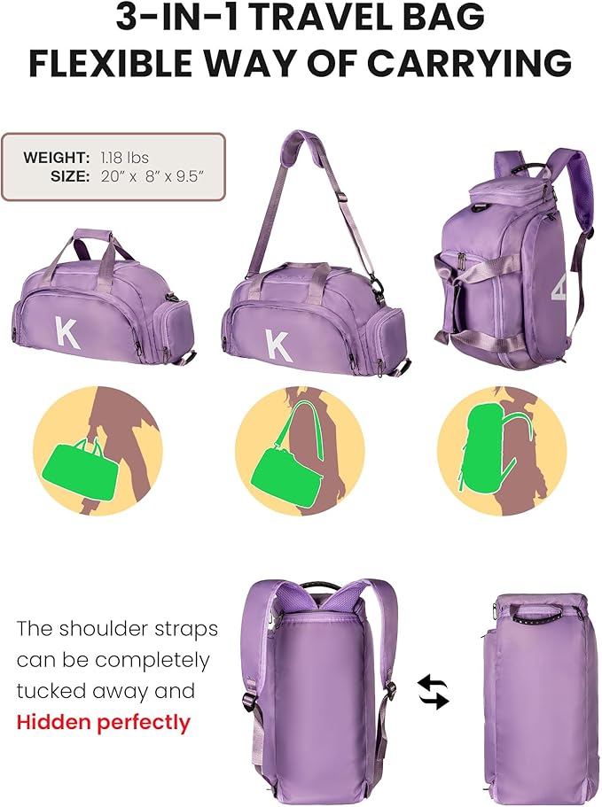 Sweet 16 Gifts for Girls, Initial Gym Bags with Shoe Compartment, Dance Bag for Girls, Monogram Kid Overnight Bags, Stylish Birthday Gift for Daughter Niece Granddaughter (Letter T)