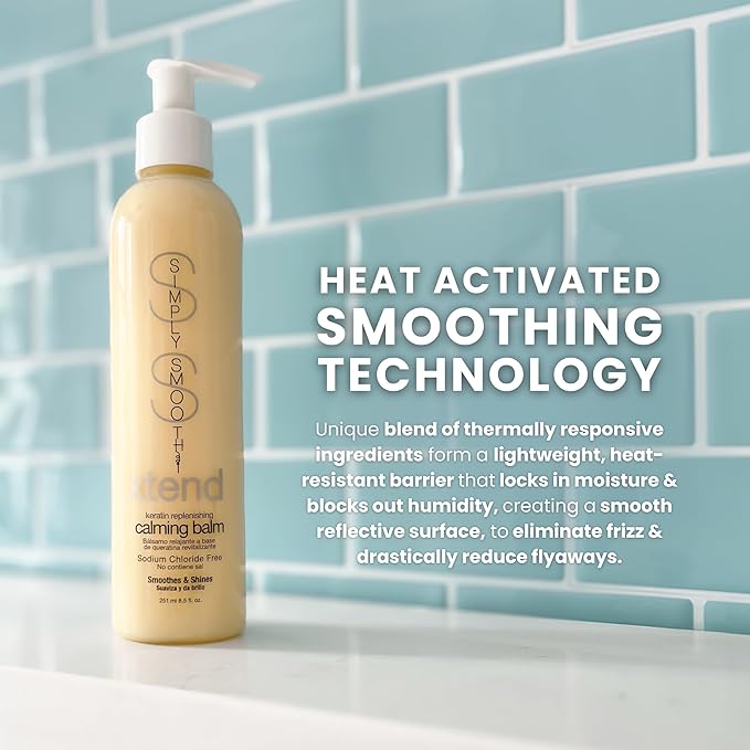 SIMPLY SMOOTH Xtend Keratin Replenishing Calming Balm Smoothing Or Curling Balm 1-Day Frizz Free Blowout Infused with Collagen To Repair Dry, Damaged, Unmanageable Hair 8.5 Oz.