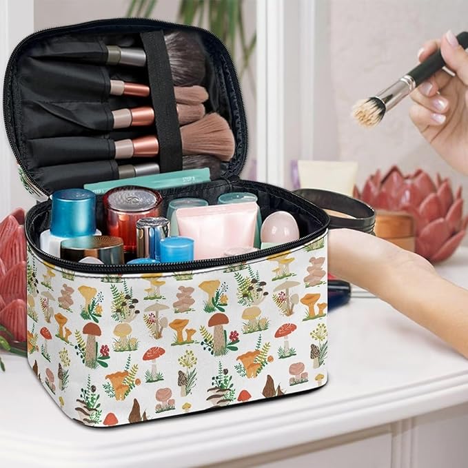 JoyLamoria Mushroom Blossoms Toiletry Bag Lightweight Cosmetic Bag Wallet Coin Purse