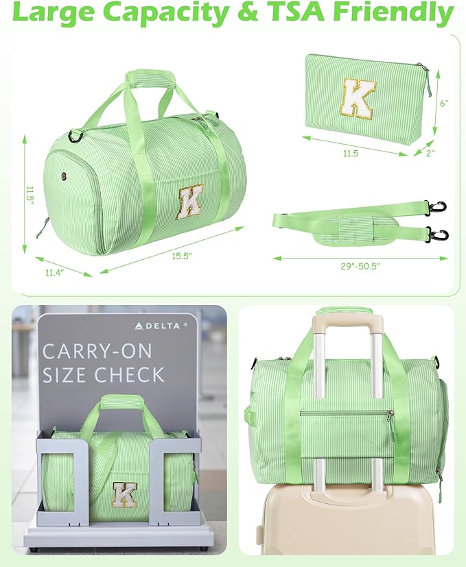 5 Year Old Girl Birthday Gift, Girls Travel Duffle Bag, Kids Initial Overnight Bags with Shoe Compartment, Personalized Weekend Bag with Makeup Pouch, Teen Gifts Trendy Stuff (Letter N)