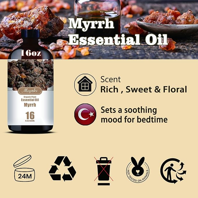 Myrrh Fragrance Oil-Myrrh Essential Oil 16.33oz (490ml)-100% Pure Natural Scent for Diffusers, Candles, Soap Making & Aromatherapy-Relaxing Home & Gift Essential Oil for Bath, Massage