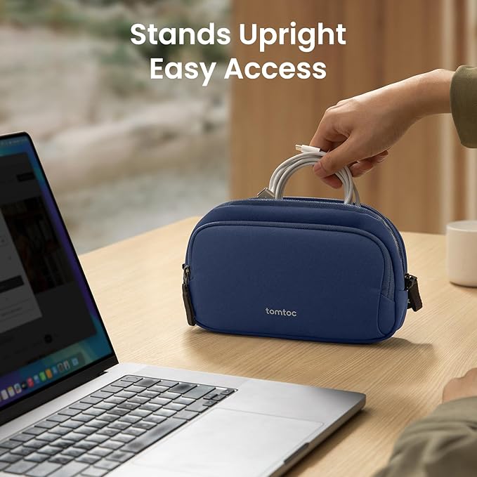 tomtoc Electronic Organizer Travel Case, Water Resistant Dual Compartment Tech Pouch Cable Organization Storage Bag for Charger, Cord, Phone, Hard Drive, Power Bank, Accessories Travel Essentials
