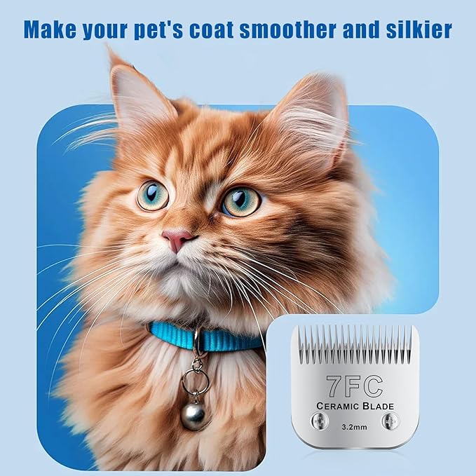 7FC# Detachable Pet Dog Grooming Clipper Ceramic Blade,Compatible with Andis Size 7FC Cut Length 1/8”(3.2mm),Compatible with andis/wahl/Oster Dog Clippers 2PCS