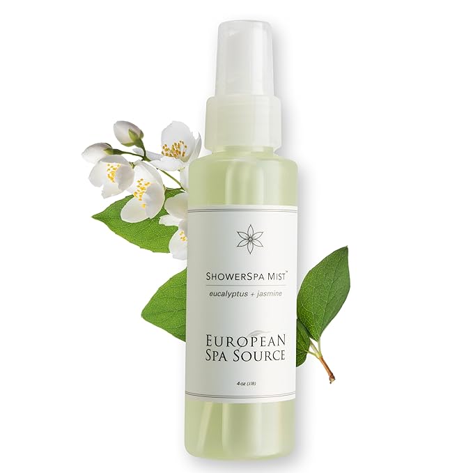 European Spa Source Jasmine + Eucalyptus ShowerSpa Mist Spray for Aromatherapy, At Home Spa Experience, Sinus Congestion Relief, and Tension Relief, 4 fl oz.