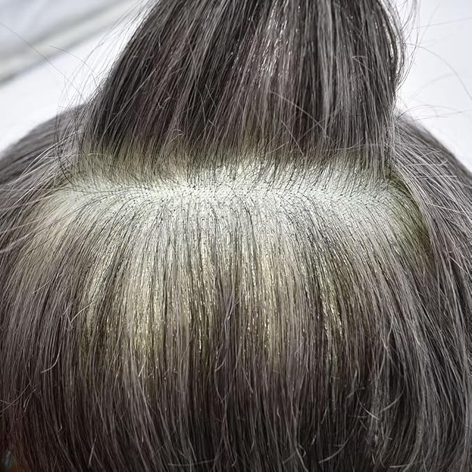 FACE MIRACLE Toupee for Men Lace Center Mens Toupee Hairpiece for Man Human Hair Replacement System Lace Center with Poly around Hair Units Mens Wig Hair Prosthesis 6"X9" #1B60 Off Black with 60% Gray