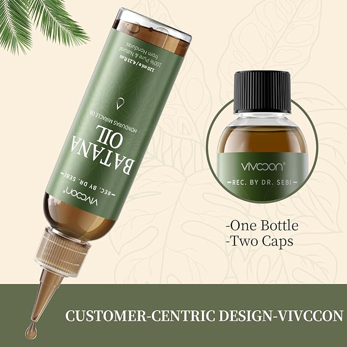 Batana Oil for Hair Growth,100% Pure & Natural Raw Batana Oil, Dr. Sebi Organic from Honduras,Care for Hair Thickness,Scalp&Skin,4.23 fl oz,1 Bottle with 2 Caps