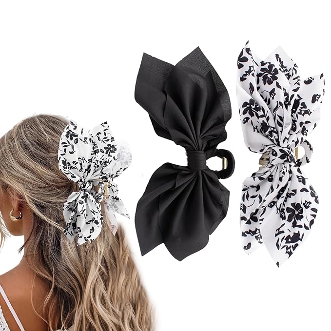 Bow Claw Clips Bow Hair Clips Black White 2PCS Big Hair Bows for Women Butterfly Styling Large Hair Clips for Thick Hair for Girls Hair Accessories for Teen